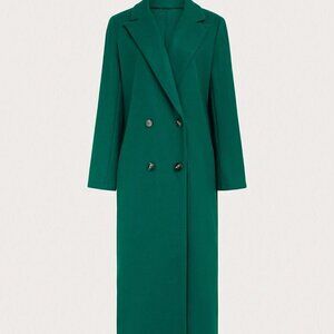 Green Casual Women's Plain Double-Breasted Long Sleeve Long Coat